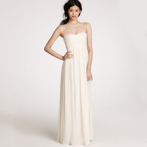 J CREW Strapless Silk Chiffon Ivory 'Taryn' Gown